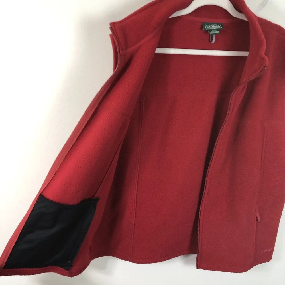 L.L. Bean Polartec Full Zip Fleece Vest Mens Sz L Red Pockets Comfortable
